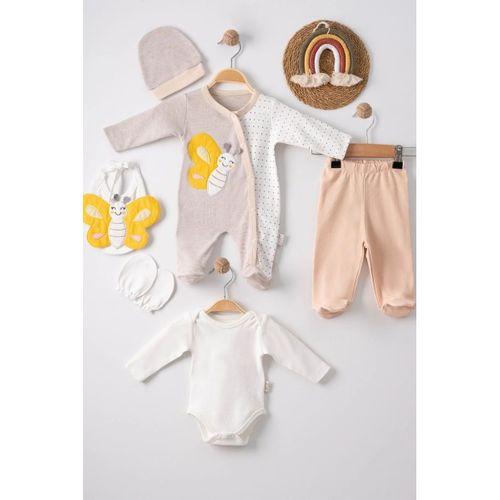 Kelebek Nakışlı Tulumlu % 100 Pamuk Erkek Bebek 5'li Set
