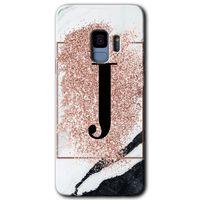 Samsung Galaxy S9 HD Baskılı Kılıf + 9D Tam Ekran Koruyucu - Pembe Mermer Desenli J Harfi