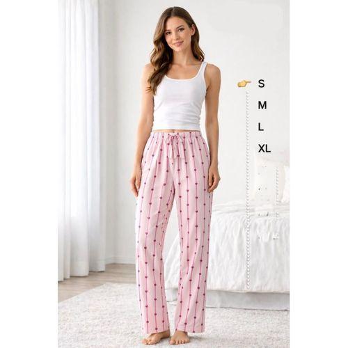 Viskon Pamuklu Kadın Açık Pembe Desenli Pijama Pantolon - MG007 - Mudanis