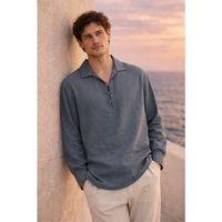 Baldwin Apaş Yaka Britli 3 Düğmeli İnce Modal Kumaş Oversize Uzun Kollu Yazlık Erkek Gömlek - Füme