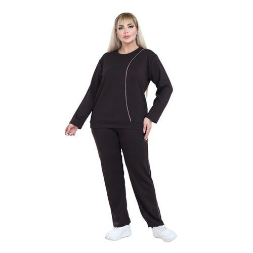 Melsay Butik Siyah Ekru Çizgi Detay Modal Büyük Beden Kadın Eşofman Takımı