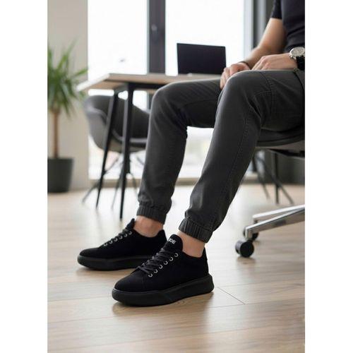 BA0161 Bağcıklı Erkek Yüksek Taban Siyah Spor Ayakkabı