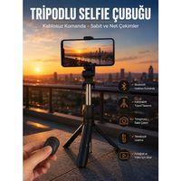 Selfie Çubuğu Tripod Kumandalı Telefon Tutucu Siyah