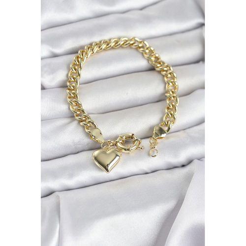 Kalp Detaylı Gold Renk Pirinç Kadın Bileklik