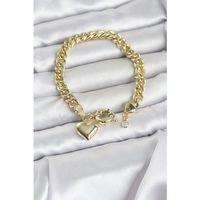Kalp Detaylı Gold Renk Pirinç Kadın Bileklik