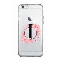 iPhone 6 Plus Pembe Çiçek Desen I Harfli Şeffaf Kılıf