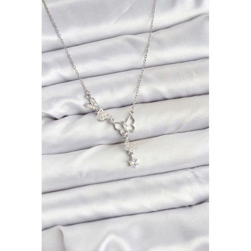 316L Çelik Zincir Gümüş Renk Kelebek Model Kadın Kolye