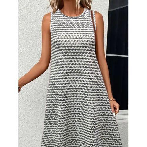 Lucky Life Kadın   Bisiklet Yaka Desenli Sandy Midi Elbise