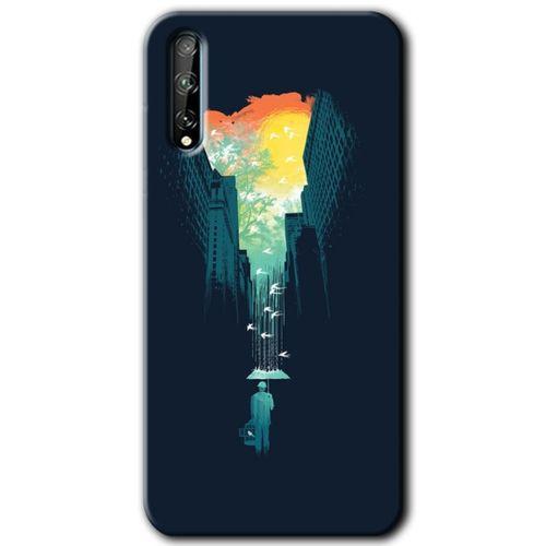 Huawei P Smart S Kılıf Kapak - City Bird Sky +Hayalet Ekran Yandan Gözükmez