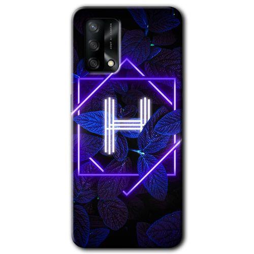 BeRa Aksesuar Oppo A74 Kılıf Baskılı Kapak - Dark Neon Yaprak H Harfi +Tam Kaplayan Mat Seramik