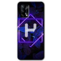 BeRa Aksesuar Oppo A74 Kılıf Baskılı Kapak - Dark Neon Yaprak H Harfi +Tam Kaplayan Mat Seramik