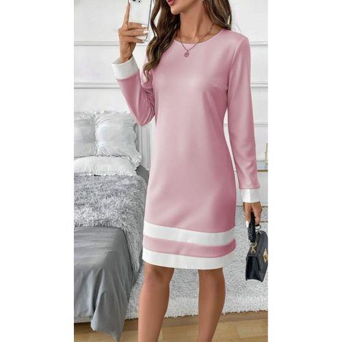 Kadın Uzun Kollu Yuvarlak Yaka Etek Ucu şerit Detaylı Mini Dalgıç Elbise