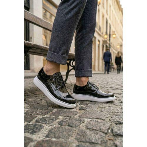 BA0003 Siyah Bağcıklı Rugan Beyaz Taban Erkek Klasik Ayakkabı