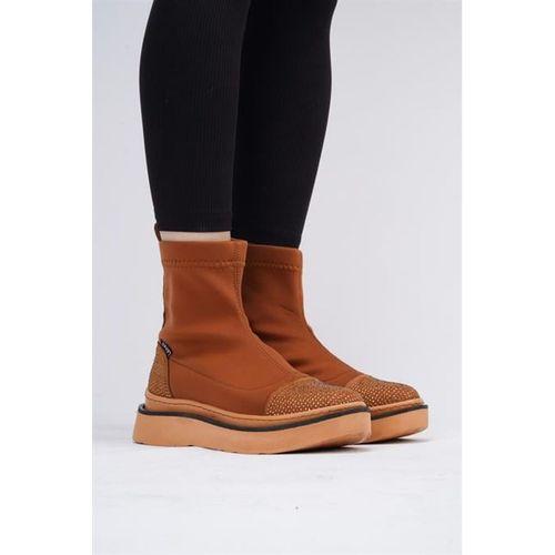 Afron Taba Renkli Taba Deri Detaylı Taşlı Kışlık Kadın Bot