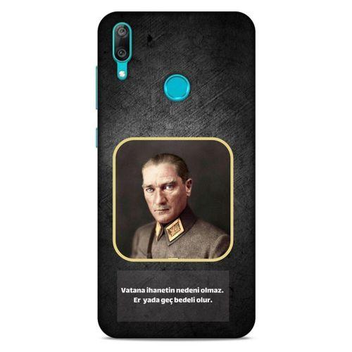 Huawei Y7 2019 Kılıf Atatürk (3) Kapak Antrasit