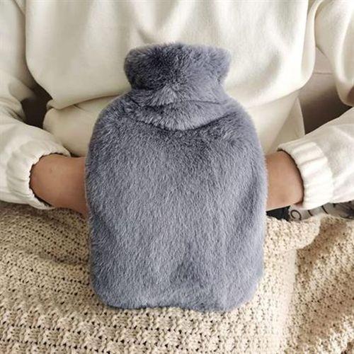 Sıcak Su Torbası Yan Cepli Gri  Peluş Termofor 27X17X2Cm  1 Litre