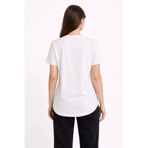 Basic T-Shirt Kısa Kol Bisiklet Yaka Oval Kesim Tişört - Beyaz