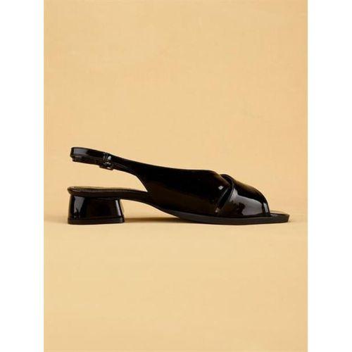 KEIRY Parlak Rugan Siyah Slingback Arkadan Bağlamalı Topuklu Siyah Kadın Sandalet
