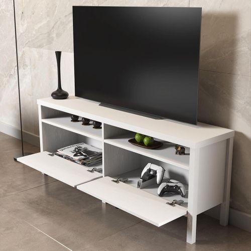 Venezia 2 Çekmece 2 Bölmeli Ahşap Ayaklı Tv 150 Cm Tv Ünitesi - Minifiksli - Wood Beyaz