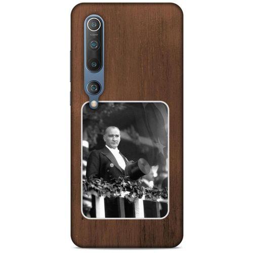 Xiaomi Mi 10 Kılıf Atatürk (35) Fit Design Kılıf Kahverengi Duvar