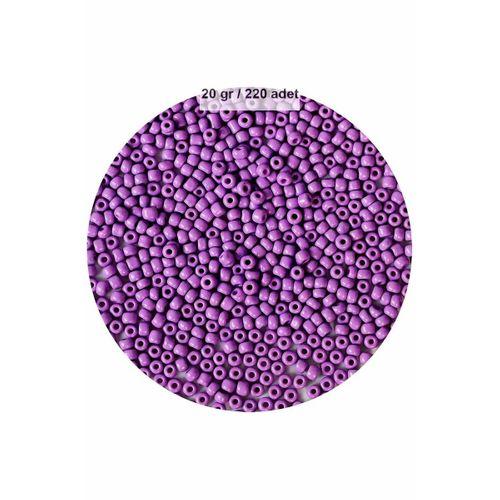 Mor Renk 4 mm Yaklaşık 220 adet/20 gram Cam Boncuk Oya Yazma Bileklik ve Kolye