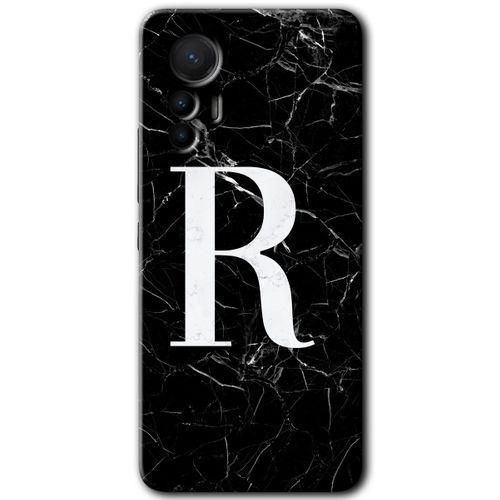 Potkal Hediye Fabrikası Xiaomi Mi 12 Lite HD Baskılı Kılıf + 9D Tam Ekran Koruyucu - Siyah Mermer Desenli R Harfi