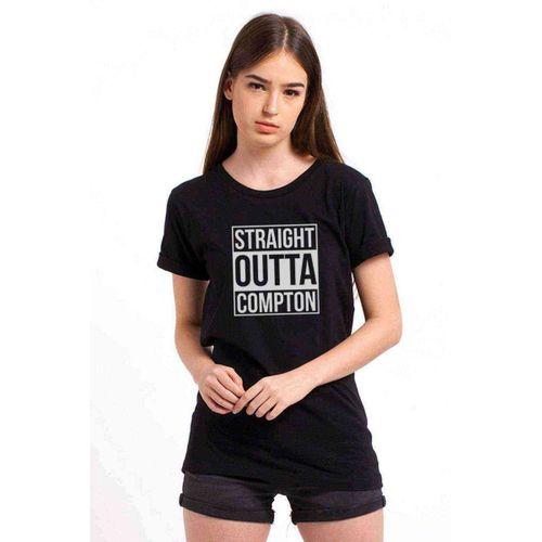 Straight Outta Compton Baskılı Siyah Kadın Tshirt