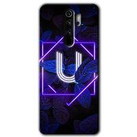Xiaomi Redmi Note 8 Pro Kılıf Baskılı Arka Kapak - Dark Neon Yaprak U Harfi +Tam Ekran Koruyucu