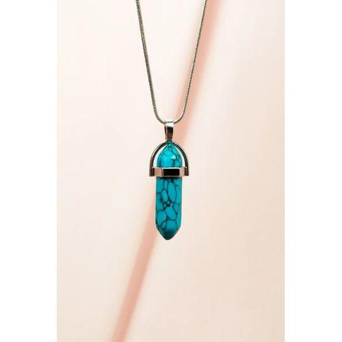 Firuze Doğal Taşı Zincirli El Yapımı Tasarımlı Kolye Uç: 3,5 cm Zincir: 20 cm Kutulu