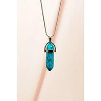 Firuze Doğal Taşı Zincirli El Yapımı Tasarımlı Kolye Uç: 3,5 cm Zincir: 20 cm Kutulu