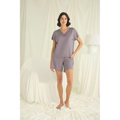 Kısa Kollu Dantelli V Yaka Şort Takımı