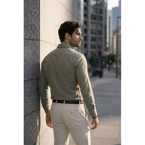 Likralı Regular Fit Nefes Alabilir Klasik Erkek Oxford Gömlek - Haki
