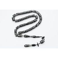 Kesme Piramit Zikzak İşlemeli Oltu Taşı  Tespih