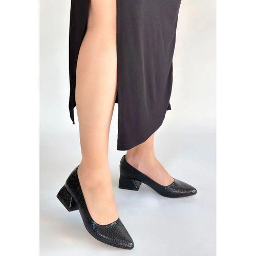 Nitya Siyah Baskılı Rugan Topuklu Ayakkabı