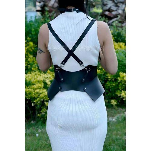 Elbise, T-shirt Ve Gömlek Üzeri Deri Şık Kemer Ve Choker Takım - Brf622