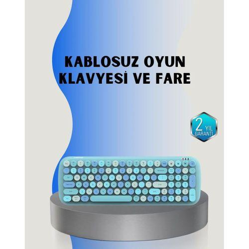 Retro Tarz Kablosuz Klavye Mouse Seti – 104 Tuşlu, Ergonomik Tasarım