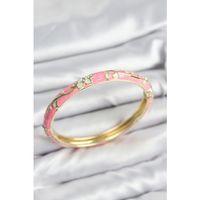 Mineli Pirinç Zirkon Taşlı Pembe Çiçek Motifli Gold Kadın Kelepçe
