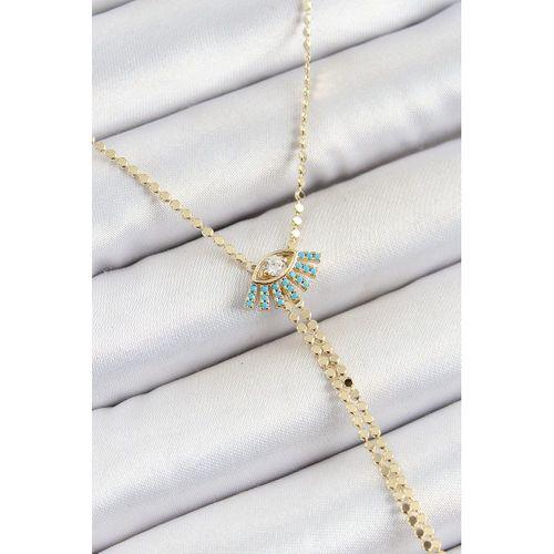Pirinç Zirkon Taşlı Göz Figürlü Y Model Ezme Zincir Gold Renk Kadın Kolye