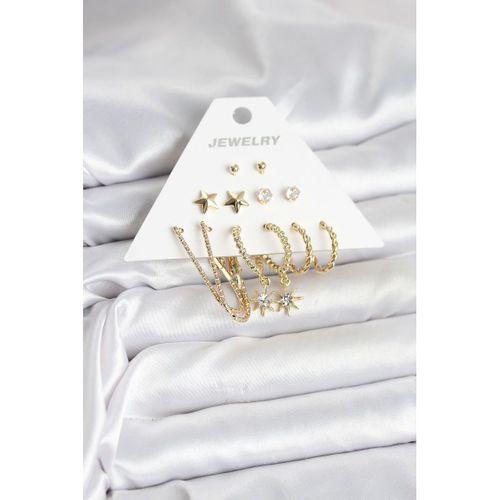 6 Çift Kadın Küpe Seti Gold Renk