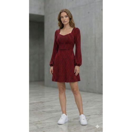 Kadın Uzun Kollu Kare Kalp Yakalı Mini Modal Elbise