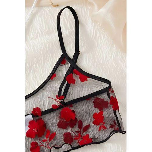 Çiçek Desenli Siyah Transparan Şortlu Gecelik