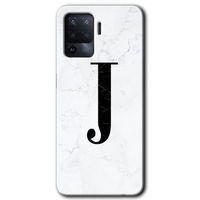 MRCİLETİSİM Oppo Reno 5 Lite Kılıf Baskılı Kapak - Beyaz Mermer Desenli J Harfi + 5D Tam Kaplayan Cam