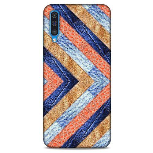 Samsung Galaxy A50 Kılıf Patchwork (3) Kapak Lacivert Turuncu