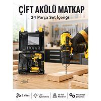Matkap Seti 24 Parça Çift Bataryalı Darbeli Led Işıklı Vidalama Yeni Nesil