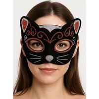 Kadife Dokulu Simli Kedi Maskesi Kırmızı Gümüş Detaylı