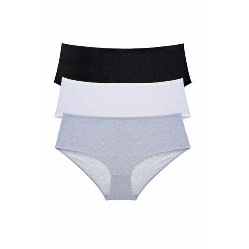 3 Adet Kadın Yüksek Bel Bato Külot Siyah Beyaz Gri