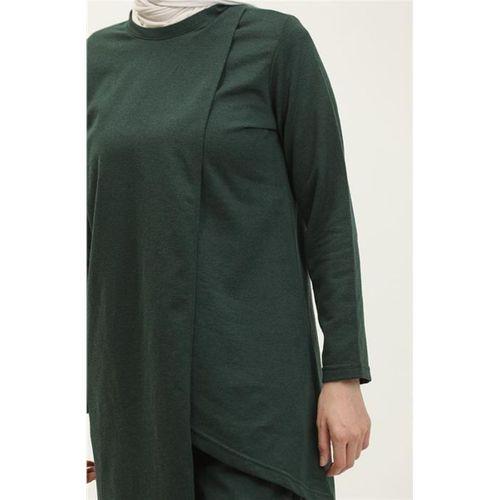 Kruvaze Bisiklet Yaka Sade Basic Tunik Panolon İkili Takım - 03076.021 - Nefti