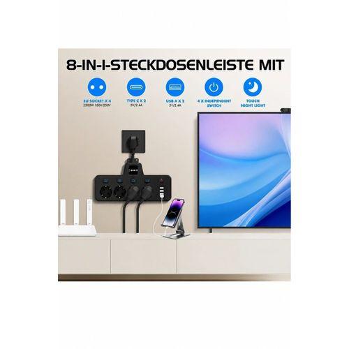 Termal Akım Korumalı 4’lü Duvar Tipi Priz 2x Usb 2x Type-c Çıkışlı Grup Priz Çoğaltıcı Siyah  2500w