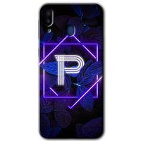 Potkal Hediye Fabrikası Samsung Galaxy M10s HD Baskılı Kılıf + 9D Tam Ekran Koruyucu - Dark Neon Yaprak P Harfi