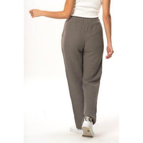 Beli Lastikli Multi Çift Cepli Müslin Kadın/Erkek Unisex Yazlık Pantolon Gri Gri